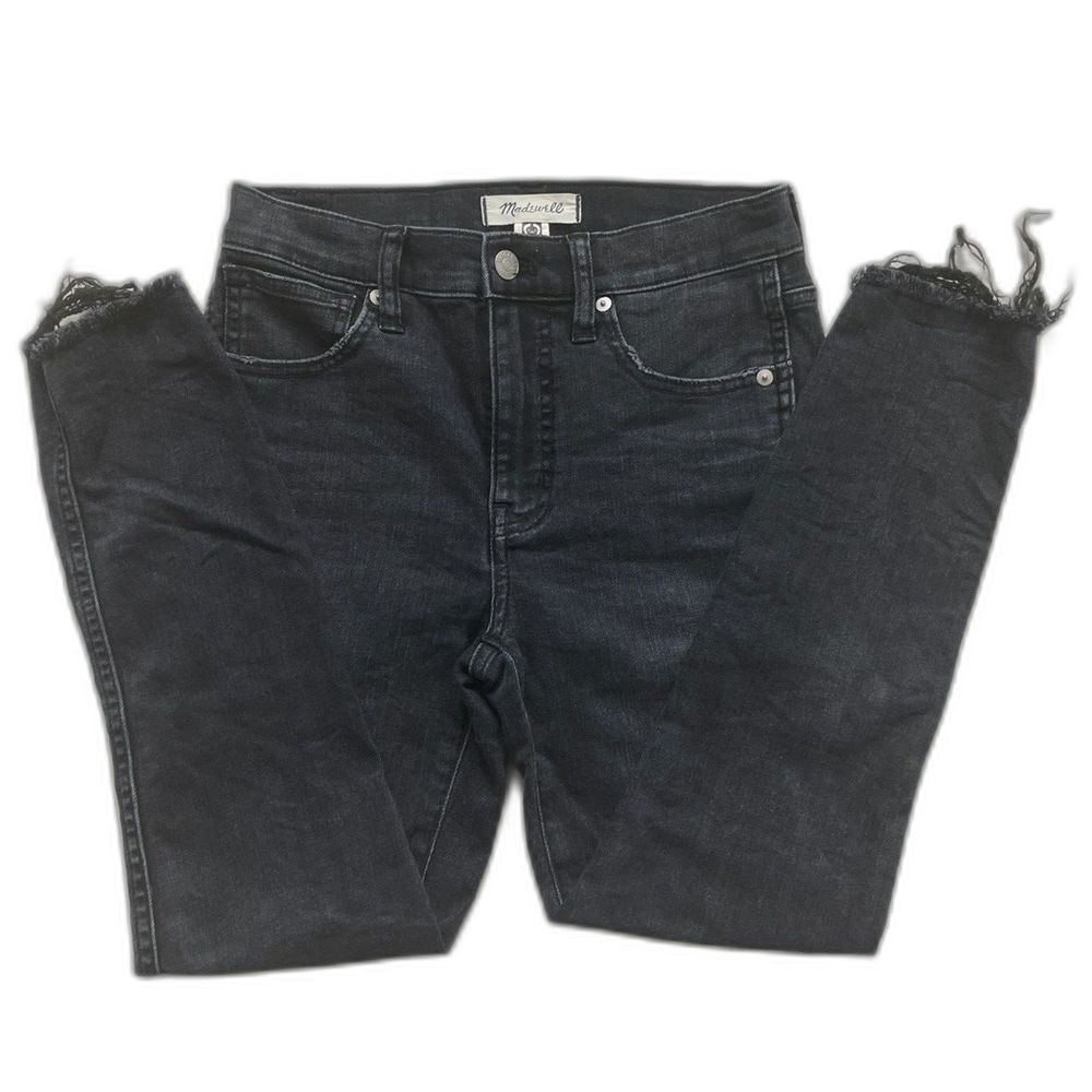 Madewell Womens 10" High Rise Raw Hem Distressed Skinny Crop Jeans Black Sea 24P